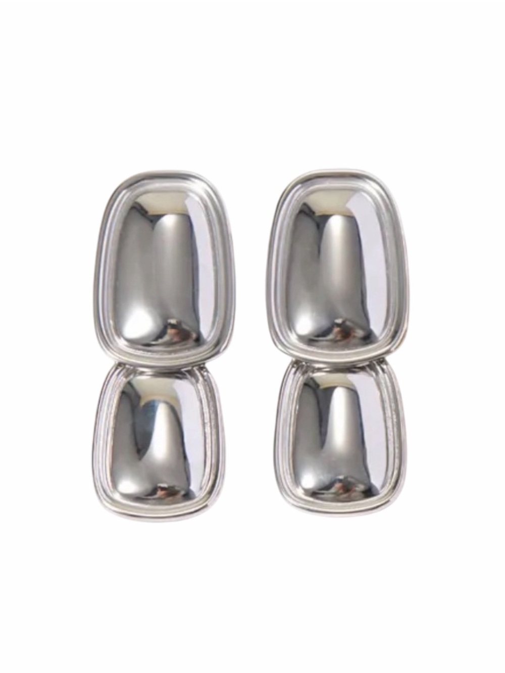 Modern Double Rectangle Silver Drop Earrings NWT Gold Plated
